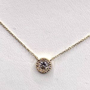 14K Gold Diamond Halo Bezel Necklace 0.15ctw